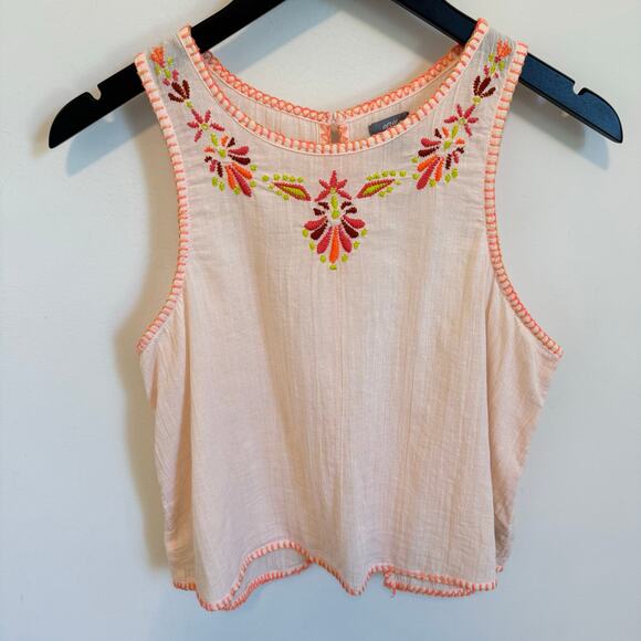 Aerie Tops - Aerie Crop Tank Woman’s XS Beige & Floral Split Back Embroidered %100 cotton